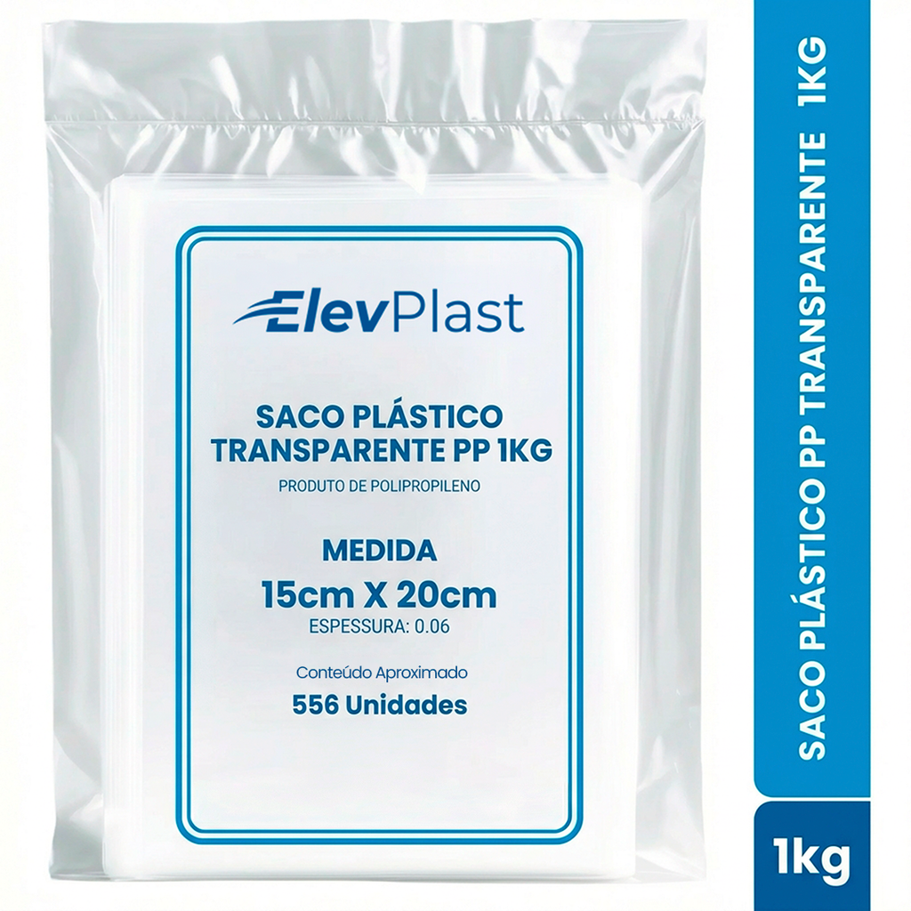 Saco Plástico Transparente PP 1kg - 0,06
