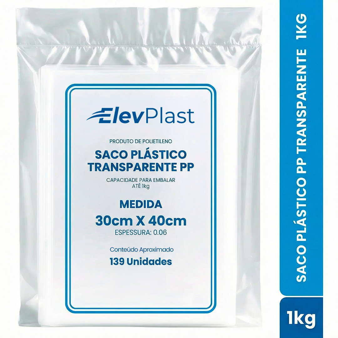 Saco Plástico Transparente PP 1kg - 0,06