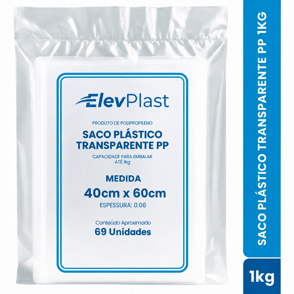 Saco Plástico Transparente PP 1kg - 0,06